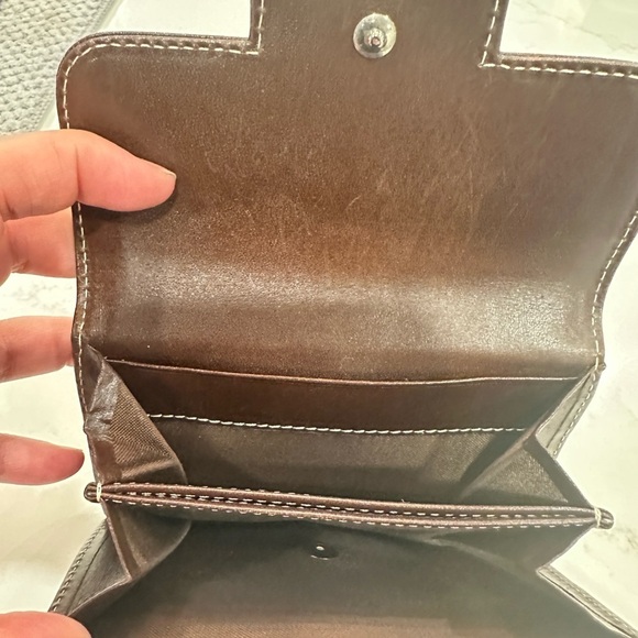 Burberry Blue Label Small Folding Wallet-6 Card Slots White Plaid Brown Leather - Picture 14 of 14